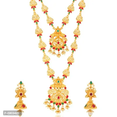 Golden Alloy Bridal Necklace Set for Women-thumb0