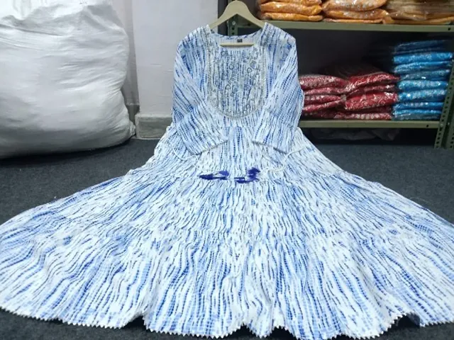 Rayon Printed Tie And Dye Embroidery Anarkali Kurtis
