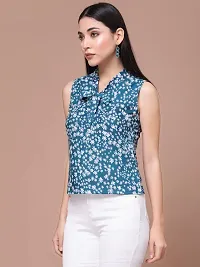 OOMPH! Women's Crepe Printed top with Tie Neck and Sleeveless-thumb2