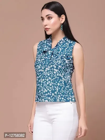 OOMPH! Women's Crepe Printed top with Tie Neck and Sleeveless-thumb3