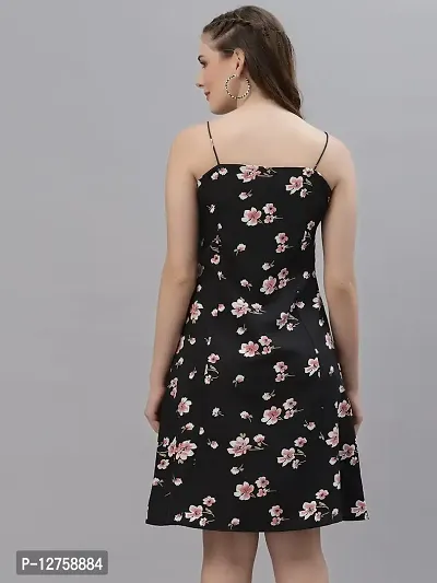 OOMPH! Mini/Short A-line Black Dress in Crepe Fabric with Shoulder Straps and Sleeveless-thumb4