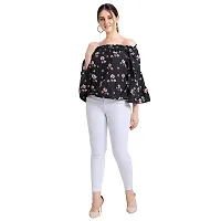 OOMPH! Women's Crepe Off Shoulder Top - Charcoal Black-thumb3