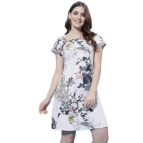 OOMPH! Mini/Short A-line Dress in Crepe Fabric with U - Neck and Short Sleeve