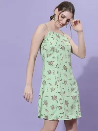 OOMPH! Mini/Short A-line Light Green Dress in Crepe Fabric with Shoulder Straps and Sleeveless-thumb2