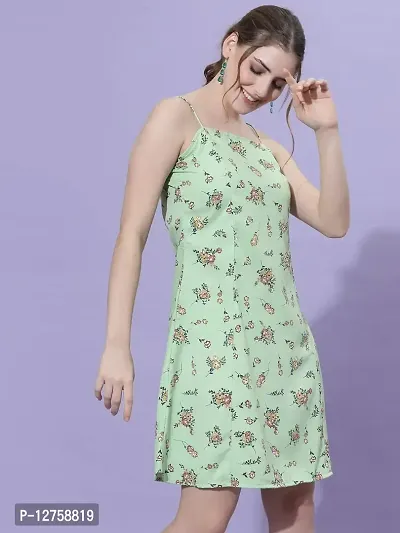 OOMPH! Mini/Short A-line Light Green Dress in Crepe Fabric with Shoulder Straps and Sleeveless-thumb3