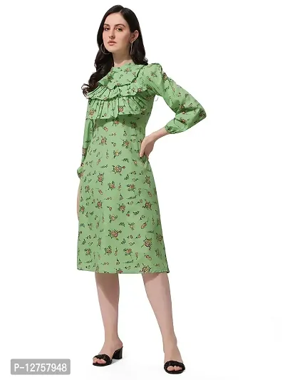 OOMPH! Women's Crepe Pleated Knee Length Dress - md443s - Green