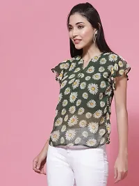 OOMPH! Women's Georgette Printed top with Keyhole Neck and Flutter Sleeve-thumb2