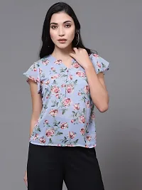 OOMPH! Women's Georgette Printed top with Keyhole Neck and Flutter Sleeve-thumb1