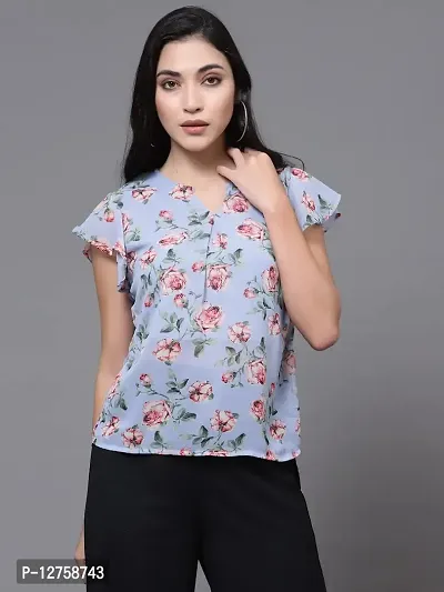 OOMPH! Women's Georgette Printed top with Keyhole Neck and Flutter Sleeve-thumb2