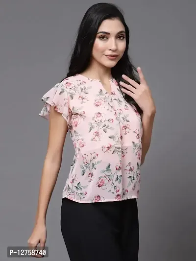 OOMPH! Women's Georgette Printed top with Keyhole Neck and Flutter Sleeve-thumb4