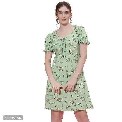 OOMPH! Mini/Short A-line Light Green Dress in Crepe Fabric with Sweetheart Neck and Puff Sleeves-thumb0