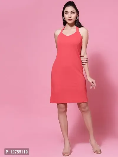 OOMPH! Mini/Short Bodycon Pink Dress in Lycra Blend Fabric with Halter Neck and No Sleeves - md650m-thumb2