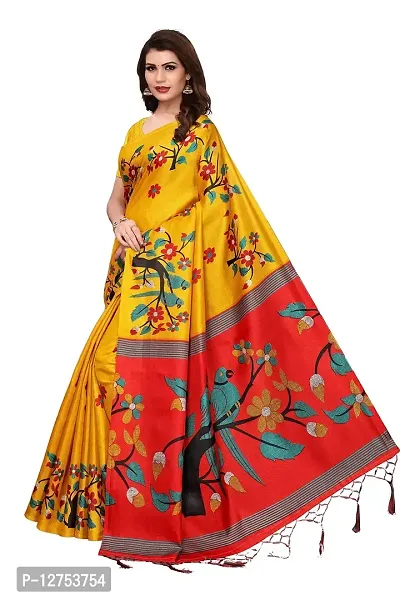 OOMPH! Women's Bhagalpuri Art Silk Saree With Blouse (stbirdyellow_n_Bumblebee Yellow_OS_Bumblebee Yellow)-thumb2