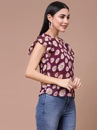 OOMPH! Women's Georgette Printed top with Keyhole Neck and Flutter Sleeve-thumb3