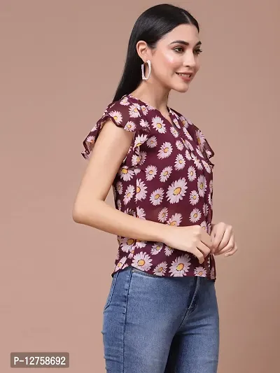 OOMPH! Women's Georgette Printed top with Keyhole Neck and Flutter Sleeve-thumb4