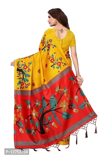 OOMPH! Women's Bhagalpuri Art Silk Saree With Blouse (stbirdyellow_n_Bumblebee Yellow_OS_Bumblebee Yellow)-thumb4