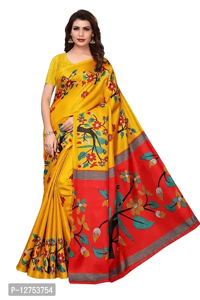 OOMPH! Women's Bhagalpuri Art Silk Saree With Blouse (stbirdyellow_n_Bumblebee Yellow_OS_Bumblebee Yellow)