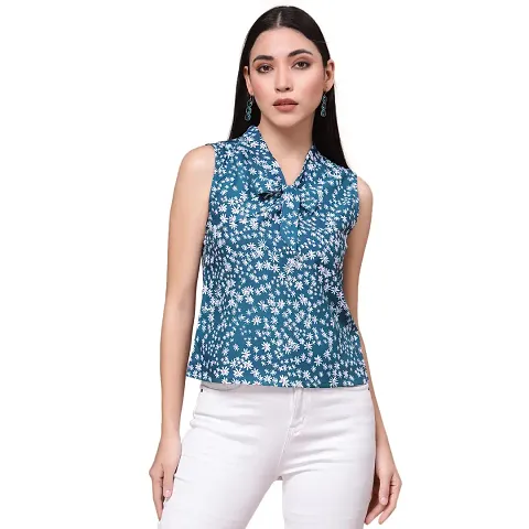 OOMPH! Women's Crepe top with Tie Neck and Sleeveless