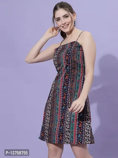 OOMPH! Mini/Short A-line Multicolor Dress in Crepe Fabric with Shoulder Straps and Sleeveless-thumb3