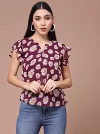 OOMPH! Women's Georgette Printed top with Keyhole Neck and Flutter Sleeve-thumb1