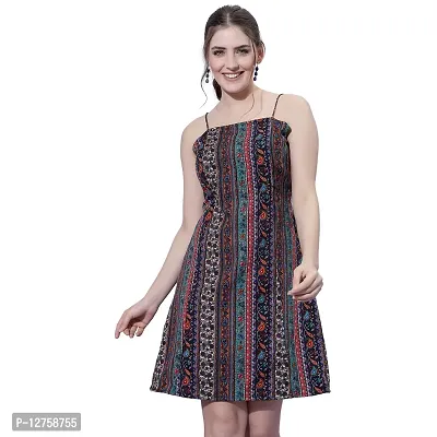 OOMPH! Mini/Short A-line Multicolor Dress in Crepe Fabric with Shoulder Straps and Sleeveless