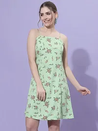 OOMPH! Mini/Short A-line Light Green Dress in Crepe Fabric with Shoulder Straps and Sleeveless-thumb1