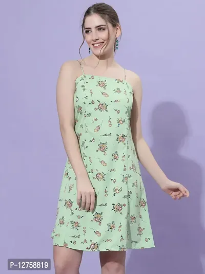 OOMPH! Mini/Short A-line Light Green Dress in Crepe Fabric with Shoulder Straps and Sleeveless-thumb2