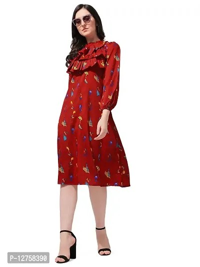 OOMPH! Women's Crepe Pleated Knee Length Dress - md470xl - Red-thumb0