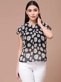 OOMPH! Women's Georgette Printed top with Keyhole Neck and Flutter Sleeve-thumb1