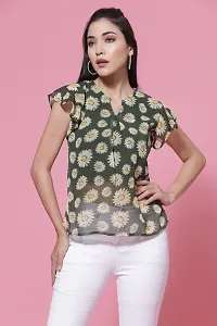 OOMPH! Women's Georgette Printed top with Keyhole Neck and Flutter Sleeve-thumb1