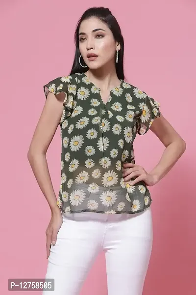 OOMPH! Women's Georgette Printed top with Keyhole Neck and Flutter Sleeve-thumb2