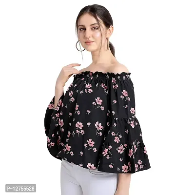 OOMPH! Women's Crepe Off Shoulder Top - Charcoal Black-thumb2