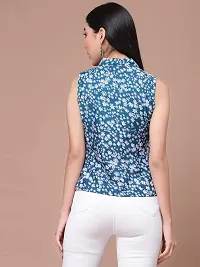 OOMPH! Women's Crepe Printed top with Tie Neck and Sleeveless-thumb4