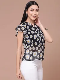 OOMPH! Women's Georgette Printed top with Keyhole Neck and Flutter Sleeve-thumb3