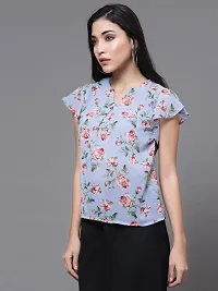 OOMPH! Women's Georgette Printed top with Keyhole Neck and Flutter Sleeve-thumb2