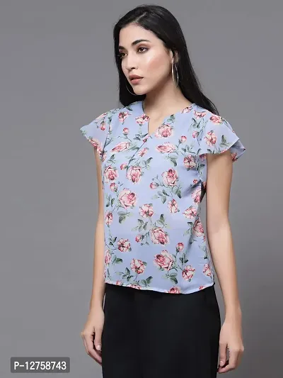 OOMPH! Women's Georgette Printed top with Keyhole Neck and Flutter Sleeve-thumb3