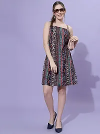 OOMPH! Mini/Short A-line Multicolor Dress in Crepe Fabric with Shoulder Straps and Sleeveless-thumb4