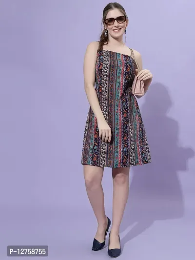 OOMPH! Mini/Short A-line Multicolor Dress in Crepe Fabric with Shoulder Straps and Sleeveless-thumb5