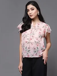 OOMPH! Women's Georgette Printed top with Keyhole Neck and Flutter Sleeve-thumb1