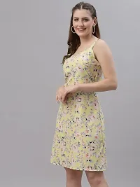 OOMPH! Mini/Short A-line Yellow Dress in Crepe Fabric with V Neck and Sleeveless-thumb2