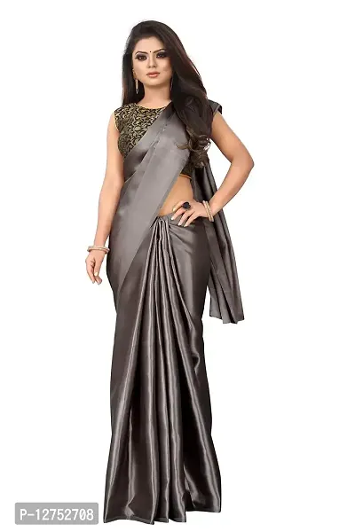 OOMPH! Women?s Satin Sarees Satin Satin (Steel Grey_stpavitragrey)-thumb0