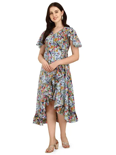 OOMPH! Womens Floral Crepe Wrap Maxi Dress