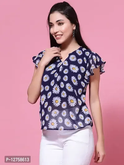 OOMPH! Women's Georgette Printed top with Keyhole Neck and Flutter Sleeve-thumb3