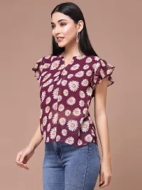 OOMPH! Women's Georgette Printed top with Keyhole Neck and Flutter Sleeve-thumb2