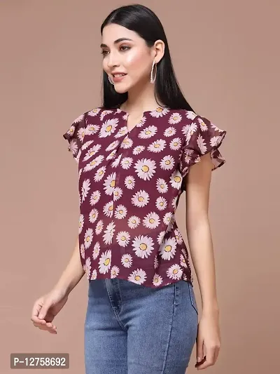 OOMPH! Women's Georgette Printed top with Keyhole Neck and Flutter Sleeve-thumb3