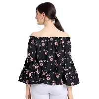 OOMPH! Women's Crepe Off Shoulder Top - Charcoal Black-thumb2