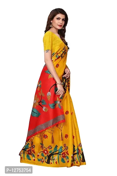 OOMPH! Women's Bhagalpuri Art Silk Saree With Blouse (stbirdyellow_n_Bumblebee Yellow_OS_Bumblebee Yellow)-thumb3