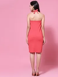 OOMPH! Mini/Short Bodycon Pink Dress in Lycra Blend Fabric with Halter Neck and No Sleeves - md650m-thumb4