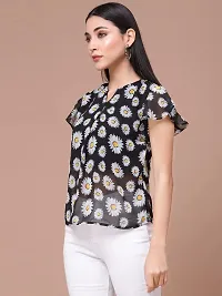 OOMPH! Women's Georgette Printed top with Keyhole Neck and Flutter Sleeve-thumb2