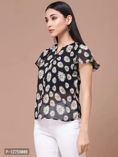 OOMPH! Women's Georgette Printed top with Keyhole Neck and Flutter Sleeve-thumb3